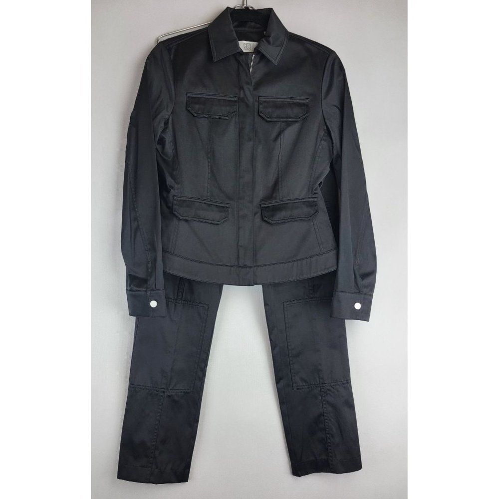 City DKNY Womens Size 4 Black Moto Cotton Poly Blend Jacket Pants Set